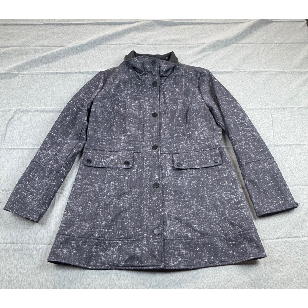 Guess Womens Softshell Parka Jacket Ink Gray Textured Zip Out Bib L 22HMP177